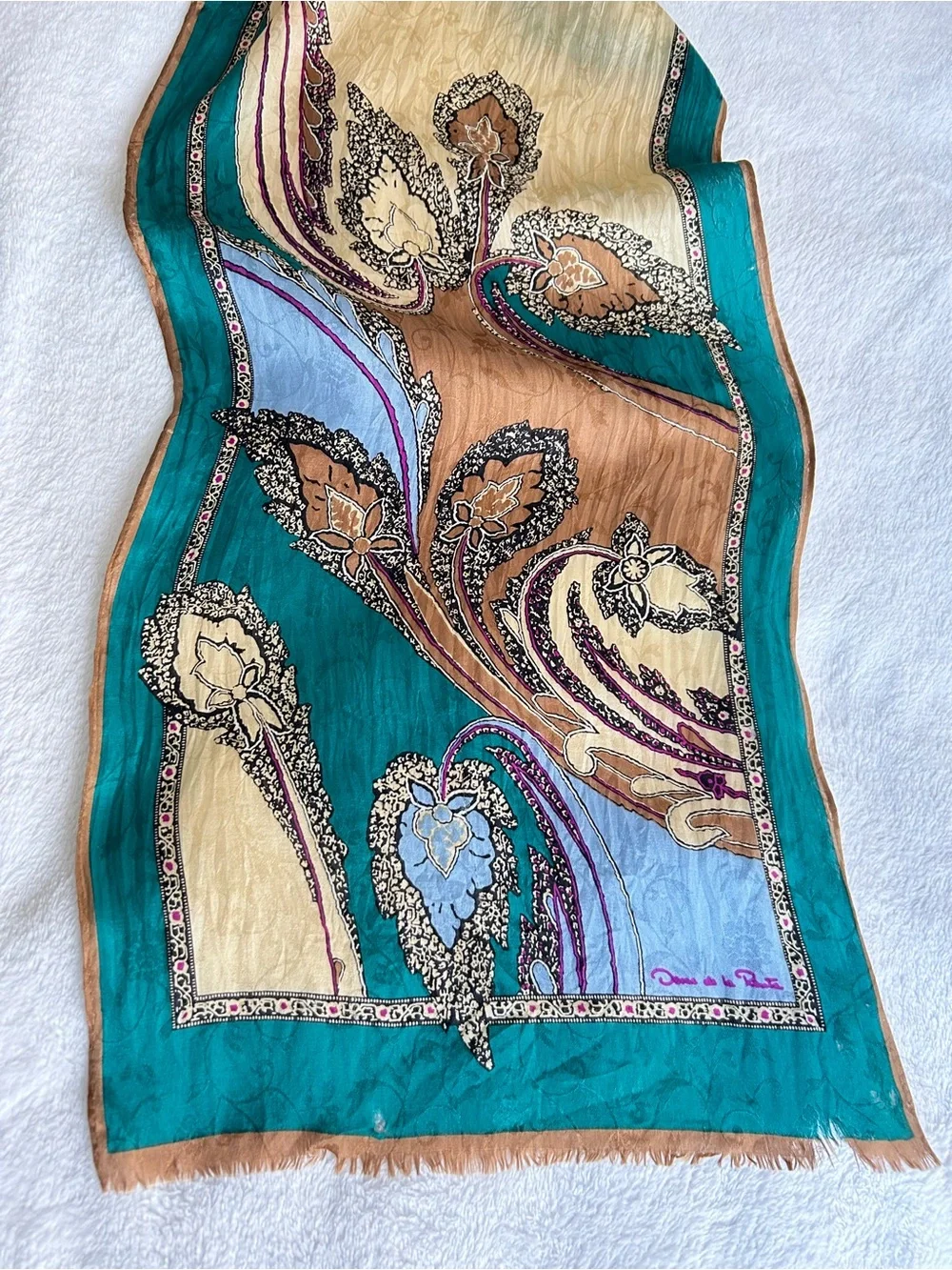 Oscar De La Renta Vintage Silk Floral Paisley Scarf